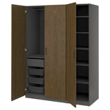 PAX / TONSTAD Wardrobe combination, dark grey/brown stained oak veneer, 150x60x201 cm