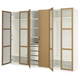 PAX / TONSTAD Wardrobe combination, white/oak veneer glass, 300x60x236 cm