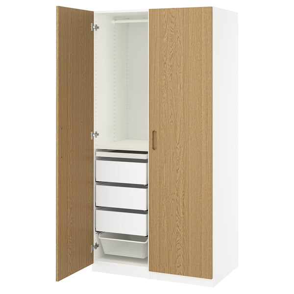 PAX / TONSTAD Wardrobe combination, white/oak veneer, 100x60x201 cm