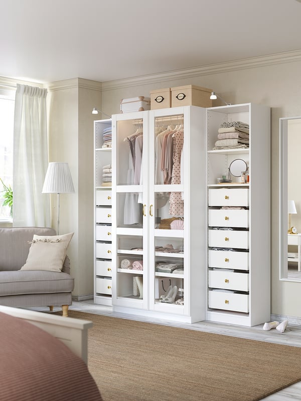 PAX / TYSSEDAL Wardrobe combination, white/white glass, 200x60x201 cm