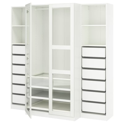 PAX / TYSSEDAL Wardrobe combination, white/white glass, 200x60x201 cm