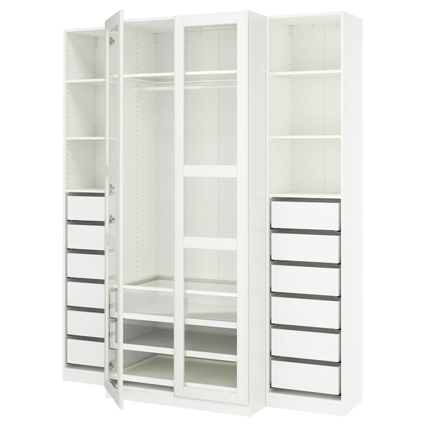 PAX / TYSSEDAL Wardrobe combination, white/white glass, 200x60x236 cm