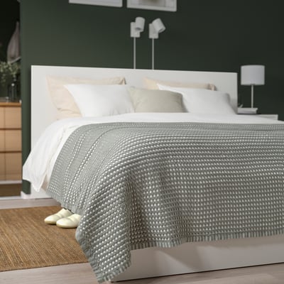 PELARTUJA Bedspread, green-grey/white, Twin/Twin X-long