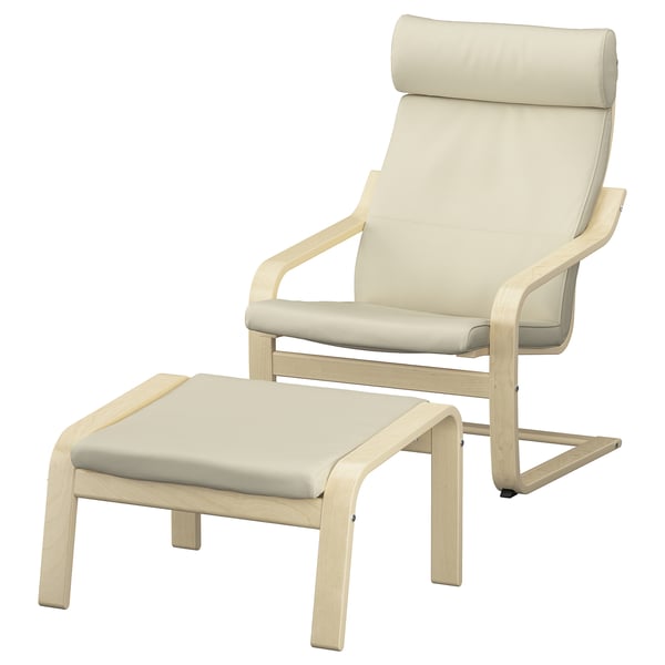 POÄNG Armchair and footstool, birch veneer/Glose eggshell