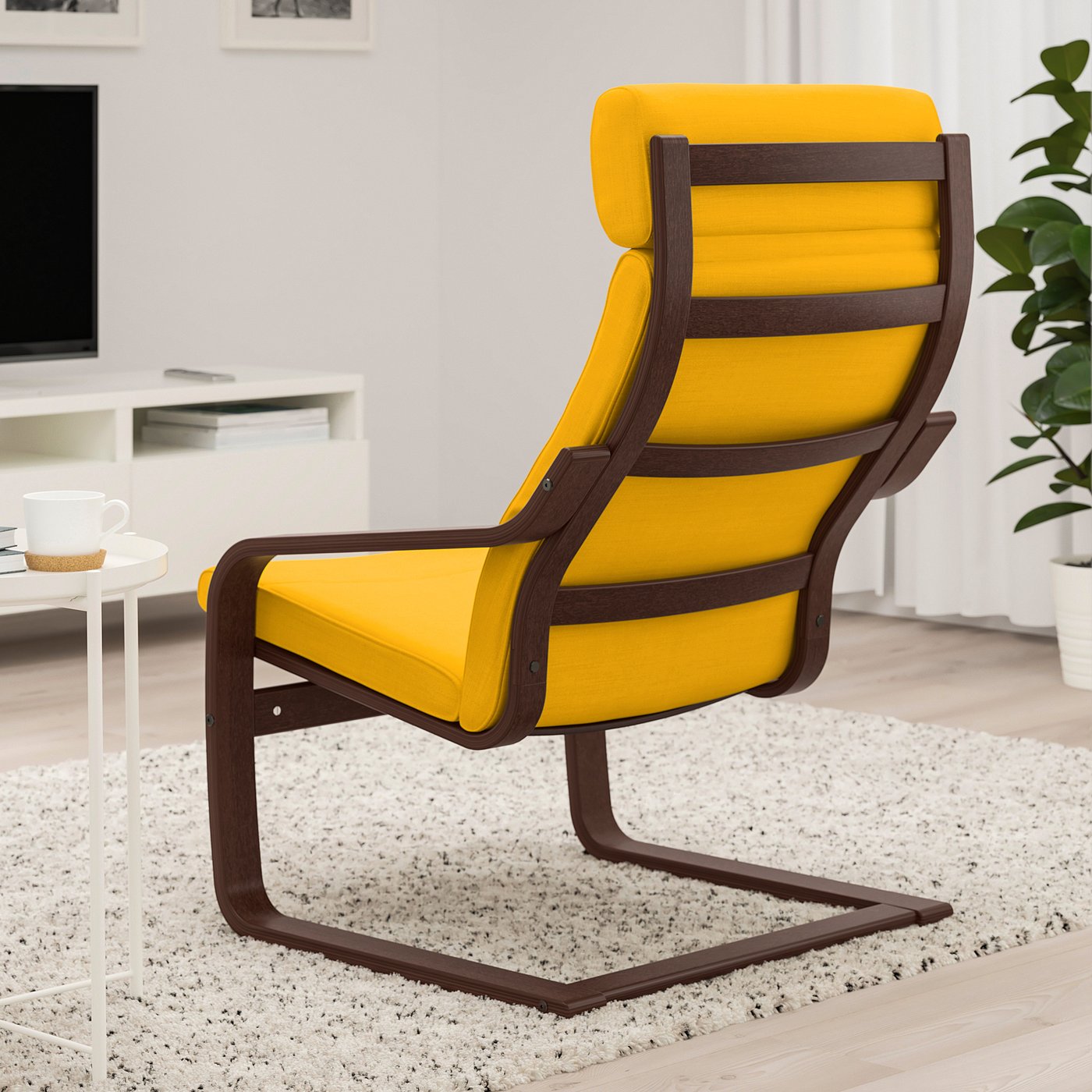 POÄNG armchair, brown/Skiftebo yellow - IKEA