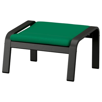 Poang footstool: black wood, green cushioned seat, rectangular shape, simple design.