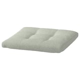 Light grey square POÄNG footstool cushion, tufted design.