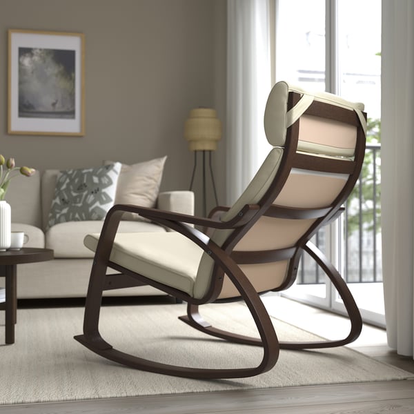POÄNG Rocking-chair, brown/Glose eggshell