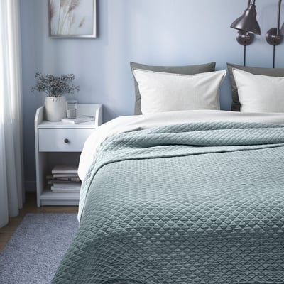 PRAKTVIAL Bedspread, grey-blue, King