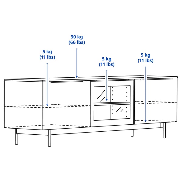 RANNÄS TV bench with doors, black/black glass, 178x42 cm