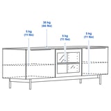 RANNÄS TV bench with doors, black/black glass, 178x42 cm