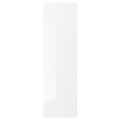 White, glossy RINGHULT kitchen cabinet door with sleek design and straight lines.