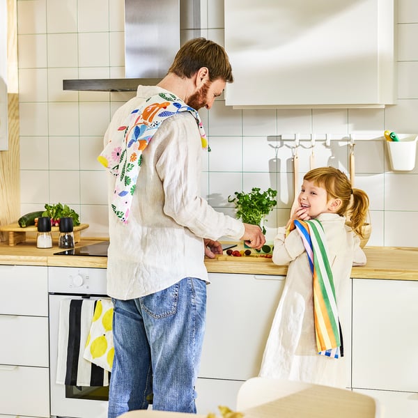 RINNIG Tea towel, multicolour patterned, 45x60 cm