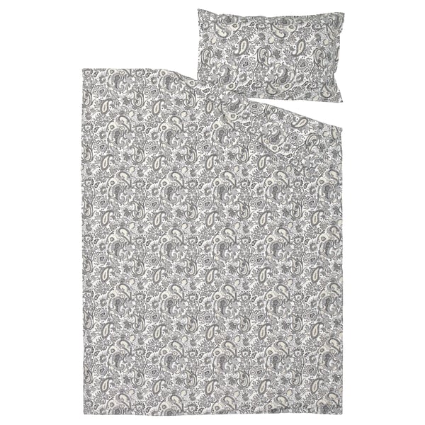 RODGERSIA Duvet cover and pillowcase(s), grey/white, Twin
