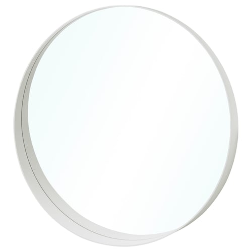 Round ROTSUND mirror with minimal frame, perfect for any room. Discreet design and bottom shelf for small items.