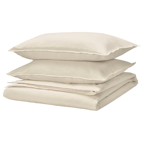 RUNDHAGTORN beige bedding set with duvet & 2 pillowcases, linen-cotton mix, soft and breathable.