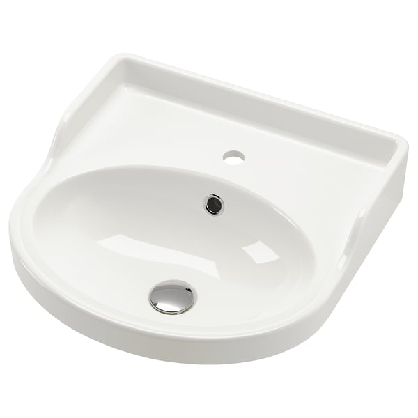 White RUTSJÖN ceramic sink with backsplash.