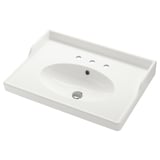 RUTSJÖN white ceramic sink, rectangular with oval basin, raised backsplash, traditional style.