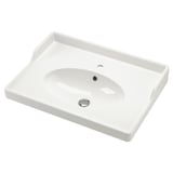 RUTSJÖN white ceramic sink, oval bowl, raised backsplash, simple design.
