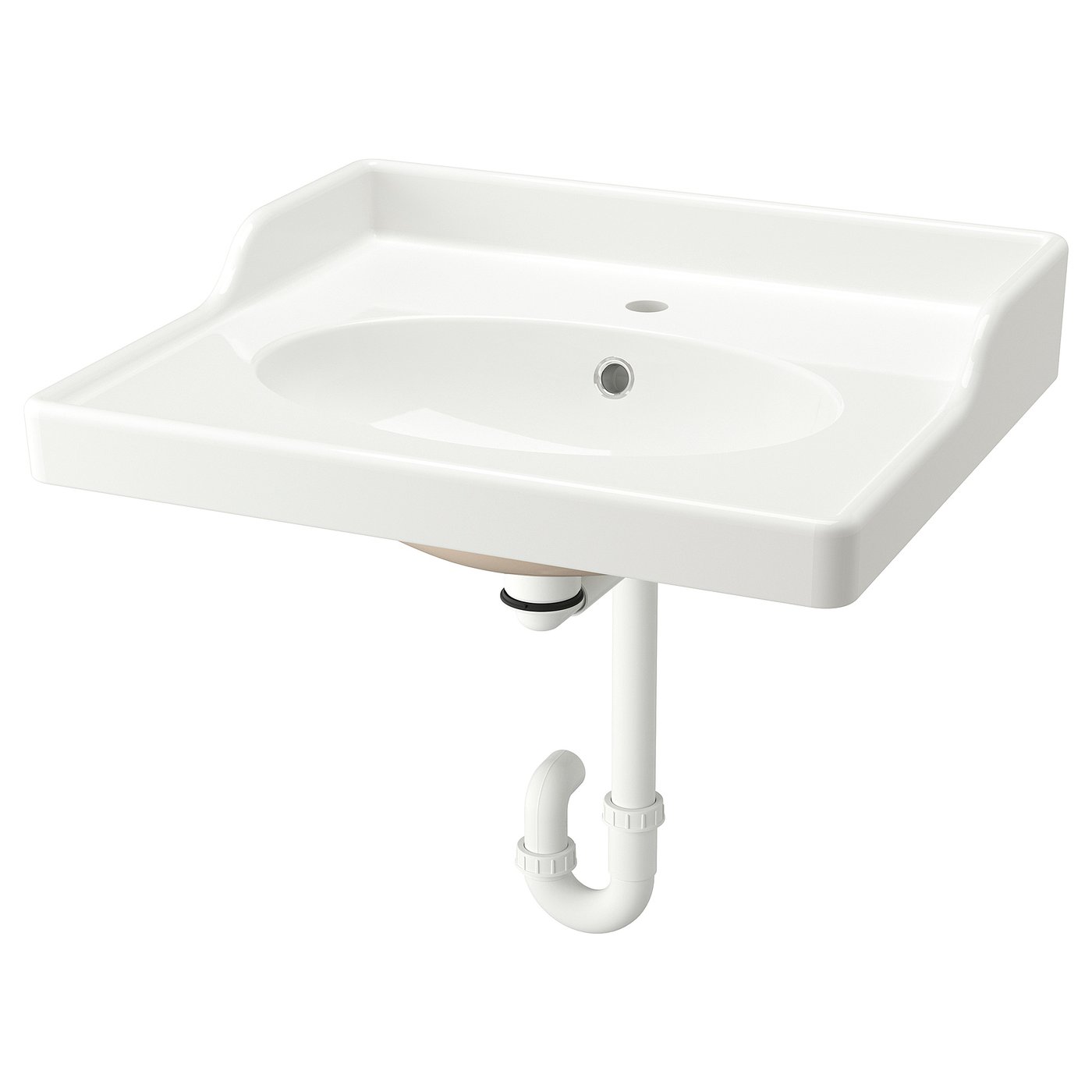 RUTSJÖN white ceramic sink, rectangular shape, wall-mounted, simple design with back splash.