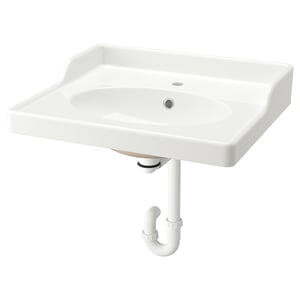 RUTSJÖN white ceramic sink, rectangular shape, wall-mounted, simple design with back splash.