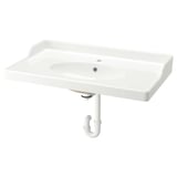 RUTSJÖN Wash-basin with water trap, white, 95x56 cm