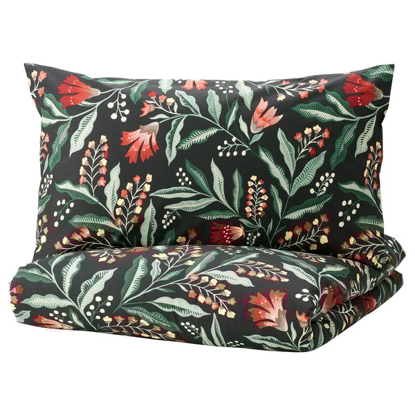 Sammetsblad Duvet Cover And Pillowcase S Black Multicolour Full Queen Double Queen Ikea