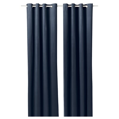 Sane blue cotton velvet curtains with eyelets for modern decor.