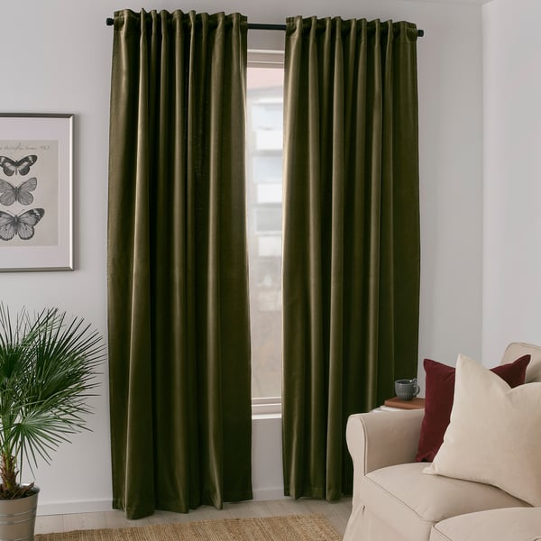 Sanela Room Darkening Curtains 1 Pair Olive Green 140x250 Cm Ikea
