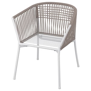 SEGERÖN chair, grey, outdoor. Woven rope, powder-coated steel frame, curved back, compact design.