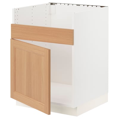 SEKTION Base cab f HAVSEN single bowl sink, white/Vedhamn oak, 61x61x76 cm