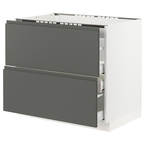 Ikea SEKTION gray kitchen cabinet with drawers.