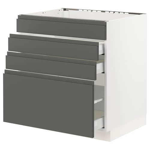 An ikea SEKTION kitchen unit with dark grey voxtorp drawers, featuring a sleek, modern design with integrated handles.