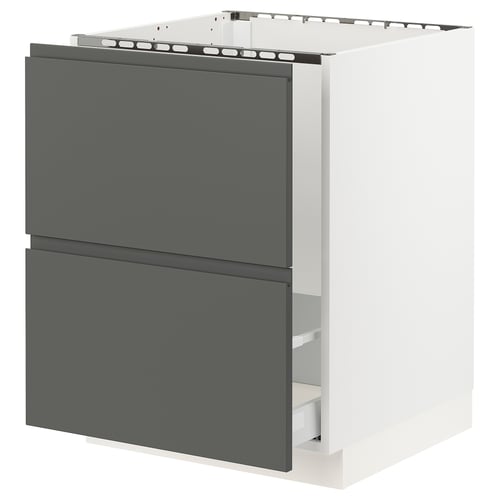 A modern, grey kitchen cabinet from the SEKTION series with sleek, handle-less drawers. The cabinet is white with a sturdy frame.