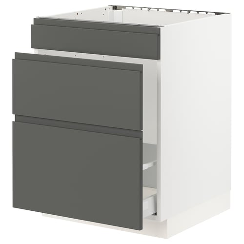 Ikea SEKTION kitchen unit, gray, flat-front drawers, white frame.