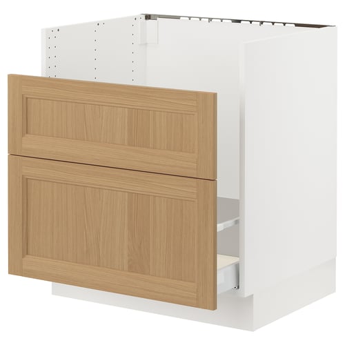 Ikea SEKTION kitchen cabinet, white with wooden door, oak finish.