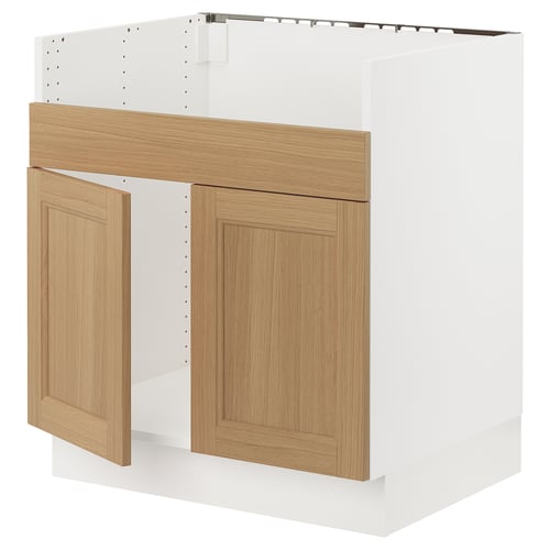 SEKTION kitchen cabinet, white and oak, modern design with two doors.