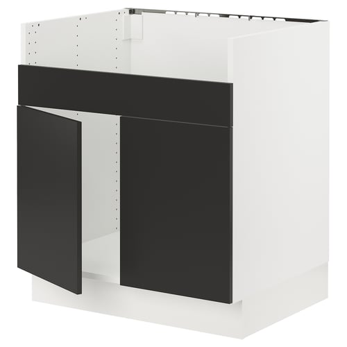 SEKTION kitchen cabinet in white and black. Modern design, snap-on hinges, reinforced top, 25-year guarantee.