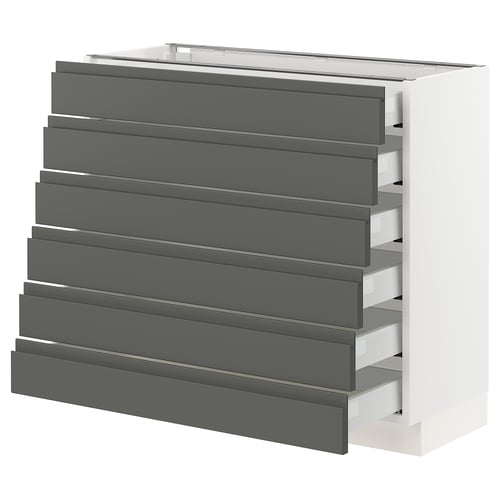 SEKTION kitchen cabinet in dark grey with multiple drawers, sleek modern design, smooth drawer fronts.