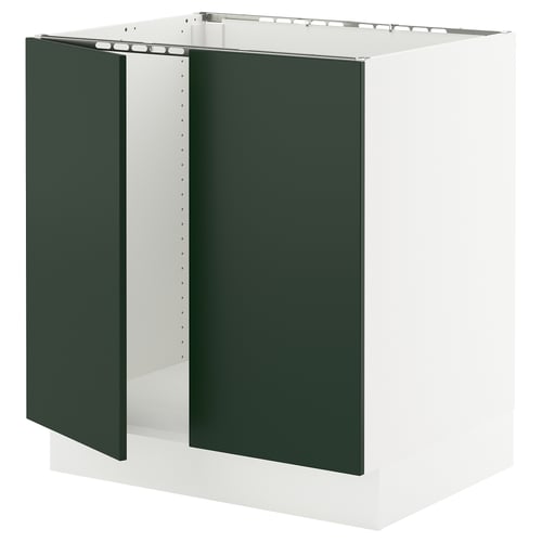 SEKTION kitchen cabinet in green, rectangular shape with white frame.