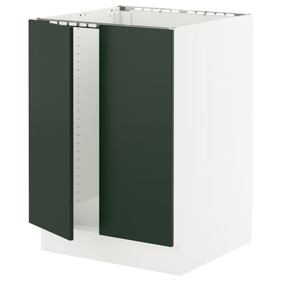 SEKTION Base cabinet for sink + 2 doors, white/Havstorp deep green, 61x61x76 cm
