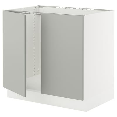 SEKTION Base cabinet for sink + 2 doors, white/Havstorp light grey, 91x61x76 cm