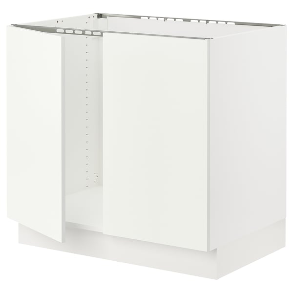 SEKTION Base cabinet for sink + 2 doors, white/Vallstena white, 91x61x76 cm