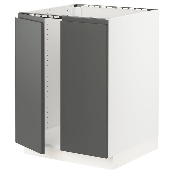 SEKTION Base cabinet for sink + 2 doors, white/Voxtorp dark grey, 61x61x76 cm