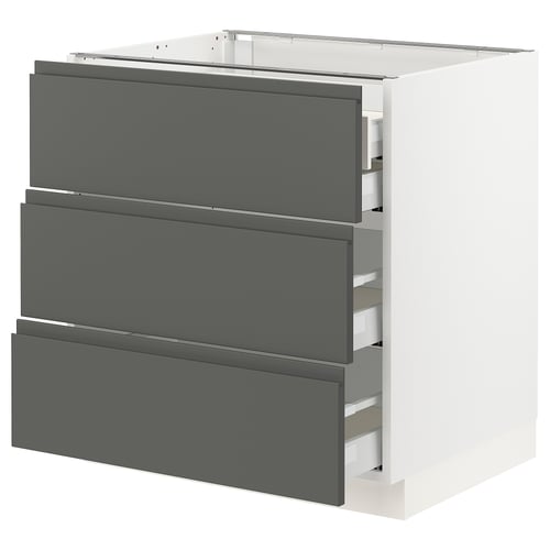 Ikea SEKTION kitchen unit, dark grey, three drawers, white frame, modern design.