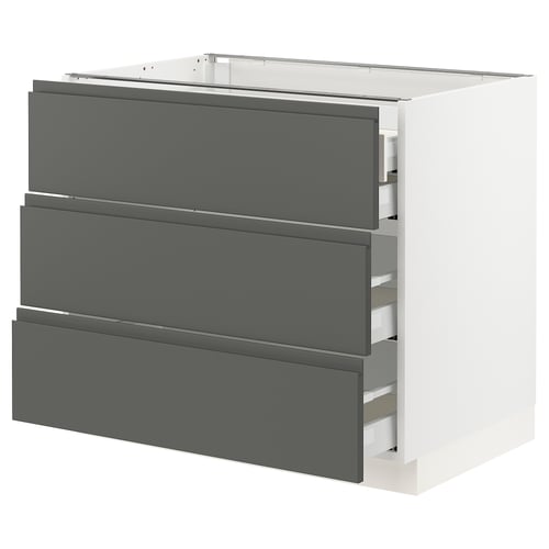 SEKTION kitchen unit in dark grey, modern design, three drawers, particleboard base.
