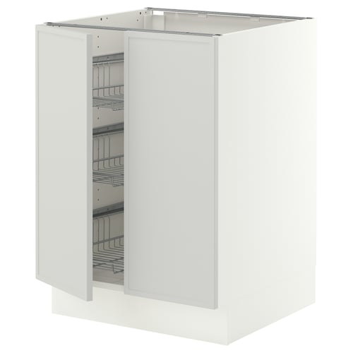 SEKTION Base cabinet w wire basket/2 doors, white/Aspudden light grey, 61x61x76 cm