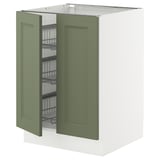 SEKTION Base cabinet w wire basket/2 doors, white/Axstad grey-green, 61x61x76 cm