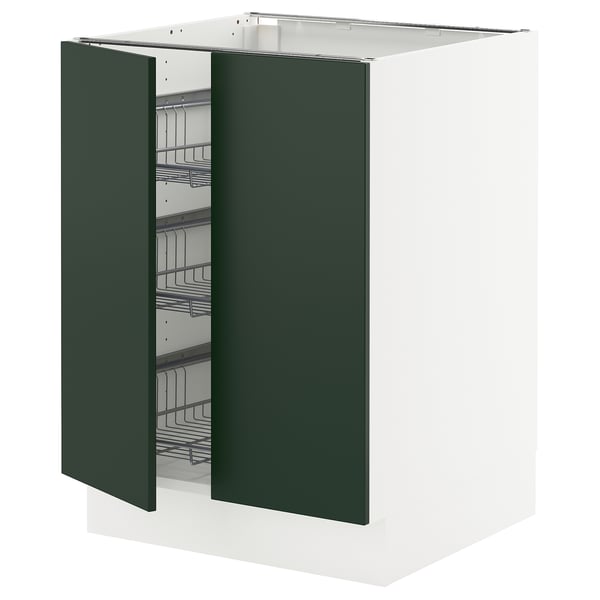 SEKTION Base cabinet w wire basket/2 doors, white/Havstorp deep green, 61x61x76 cm