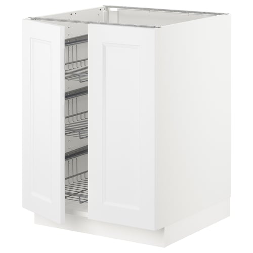White cabinet with two open doors showing wire shelves inside, part of IKEAs SEKTION kitchen system.